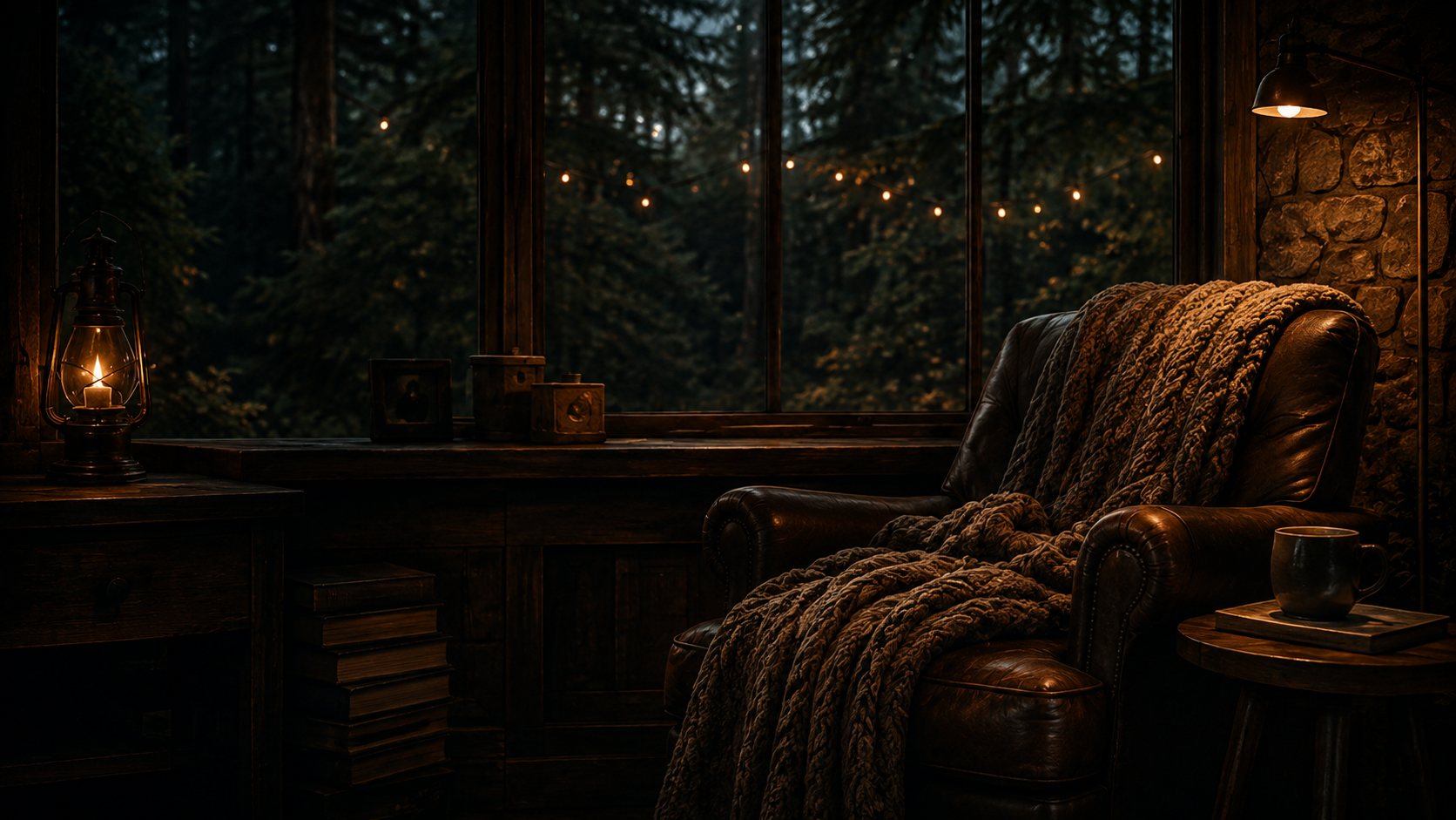 Rincón de lectura acogedor en el bosque
