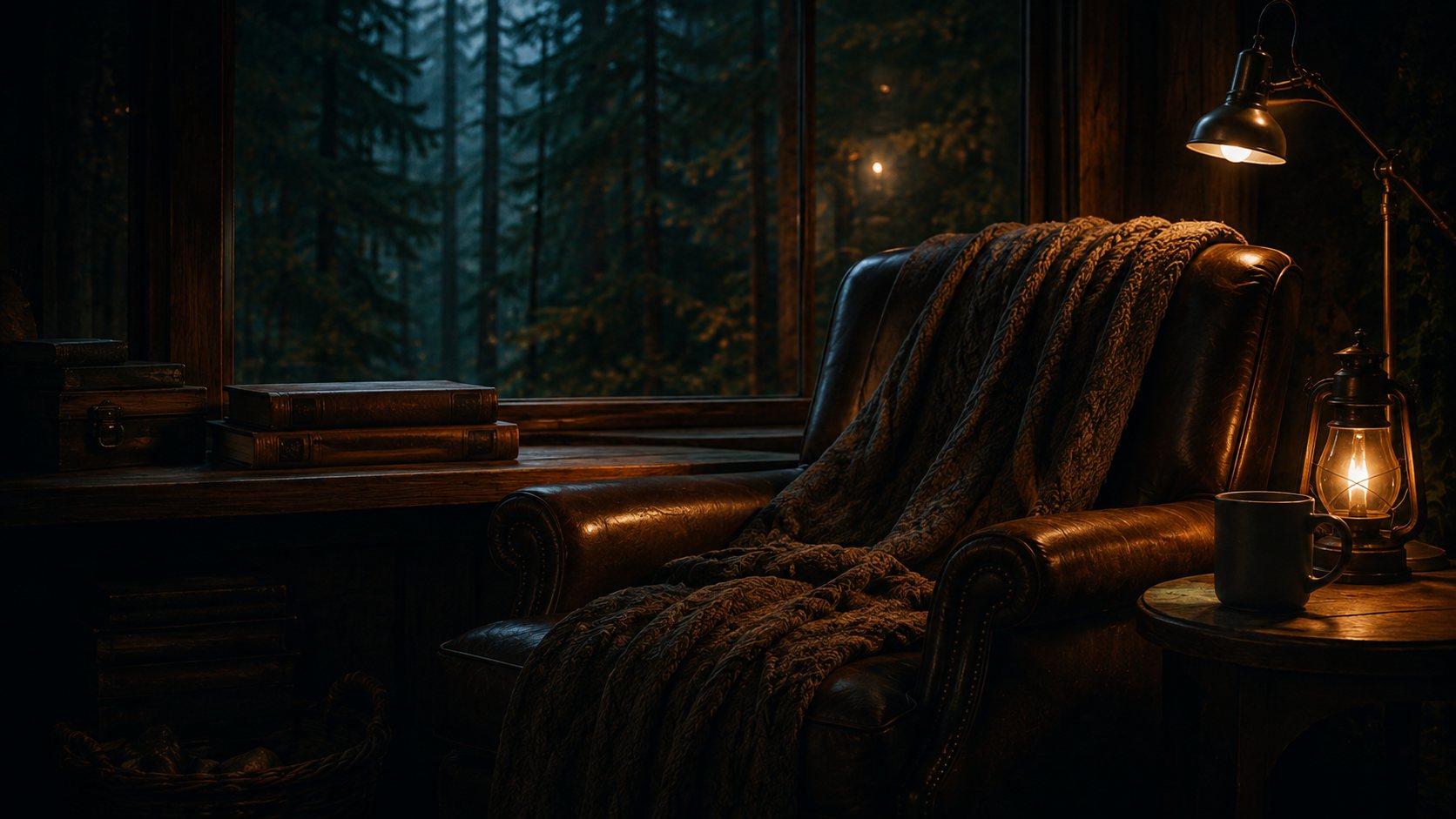 Sillón tranquilo junto a la ventana al bosque